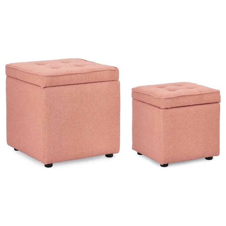 Комплект 2 табуретки Derrick в розов цвят от текстил 35x35x35 см, 45x45x45 см