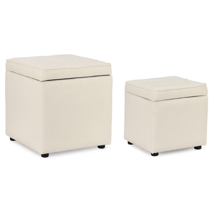 Комплект 2 бели текстилни табуретки Derrick 35x35x35 см, 45x45x45 см