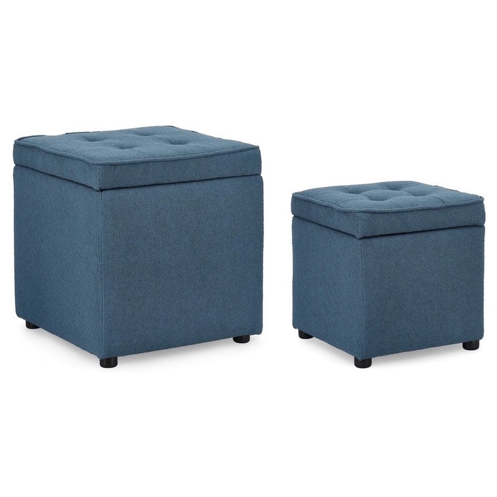 Комплект 2 сини текстилни табуретки Derrick 35x35x35 см, 45x45x45 см