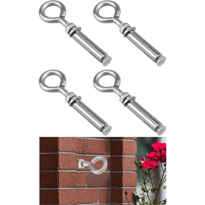 Suruburi cu ochi pentru beton 4 buc, suruburi cu ochi M8 5/16" din otel inoxidabil Carlige cu surub pentru ancorare pentru beton, ancore de caramida rezistente Suruburi cu ochi Surub de expansiune Dispozitiv de fixare pentru perete de beton