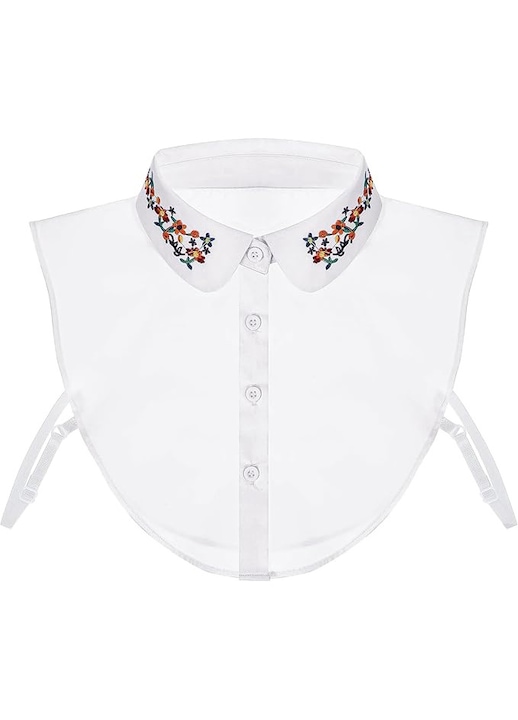 Guler fals de camasa, cu broderie, model clasic simplu, marime universala, detasabil, material bumbac, Alb