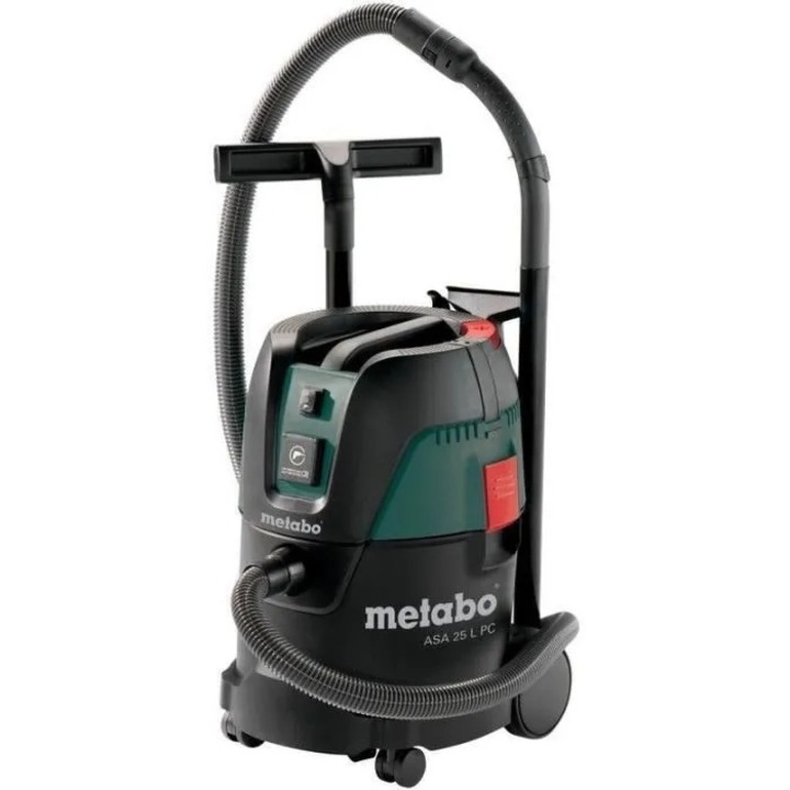 Aspirator industrial Metabo ASA 25 L PC, Umed/uscat, 25L, 1250 W, 3600 l/min debit aspirare, Plastic, Verde/Negru