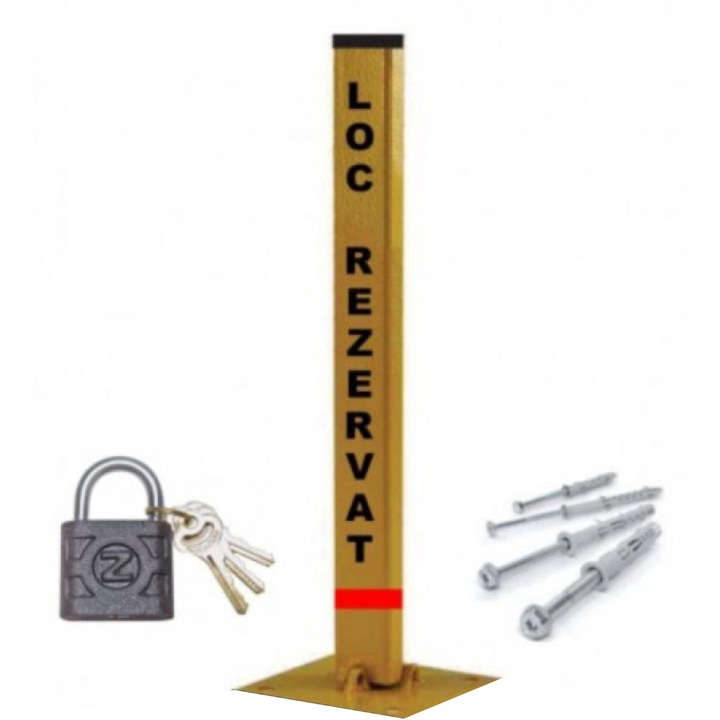 Blocator rezervare loc parcare, model stalp, din teava metal, culoare galbena