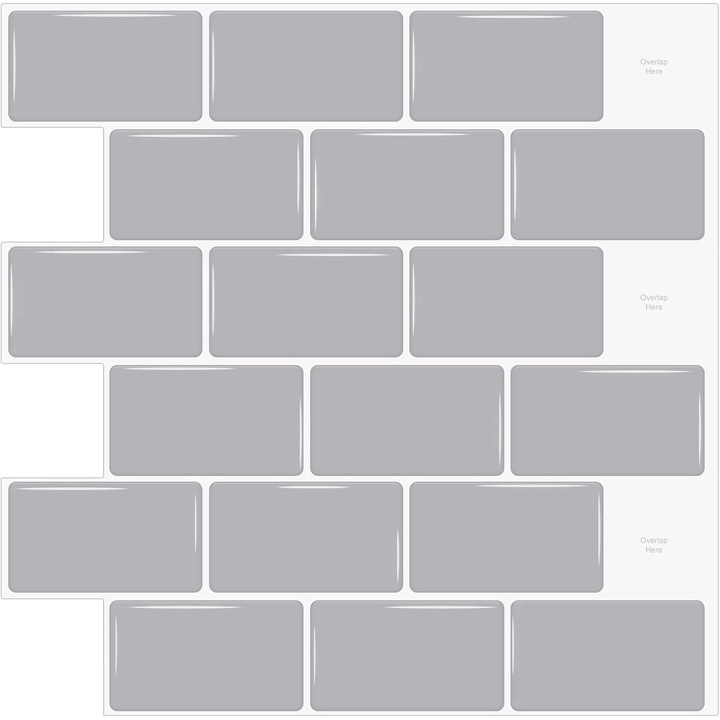 Set de 10 Placi 3D Autoadezive WoStick, 30.5 x 30.5 cm, Decorative, Usor de Aplicat, Rezistente la Apa, culoare gri deschis