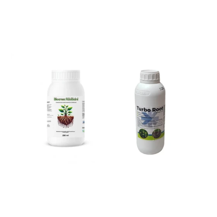 Pachet inradacinare rasaduri Biostimulator pentru butasi si arbusti fructiferi Biocresc Radacini, 250 ml + Biostimulator Turbo Root, 1 l