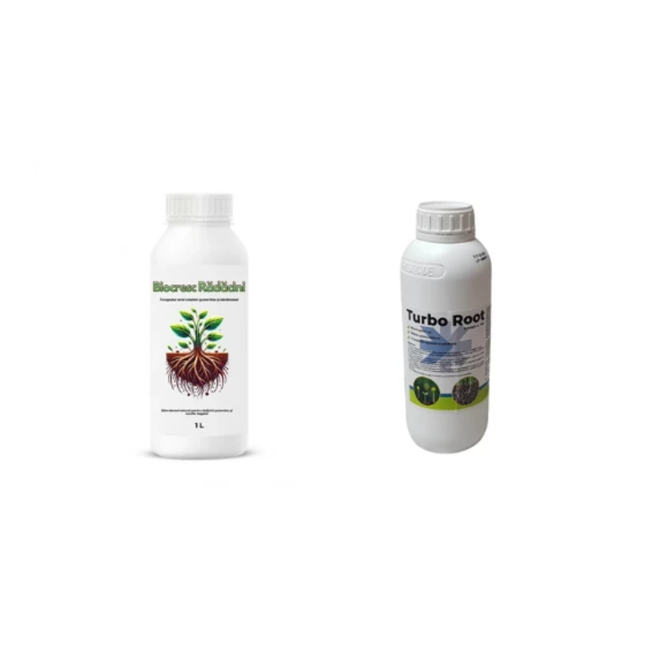 Pachet inradacinare rasaduri Biostimulator pentru butasi si arbusti fructiferi Biocresc Radacini, 1 l + Biostimulator Turbo Root, 1 l