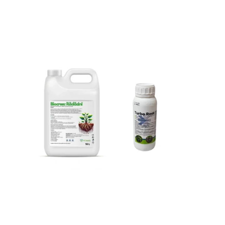 Pachet inradacinare rasaduri Biostimulator pentru butasi si arbusti fructiferi Biocresc Radacini, 10 l + Biostimulator Turbo Root, 500 ml