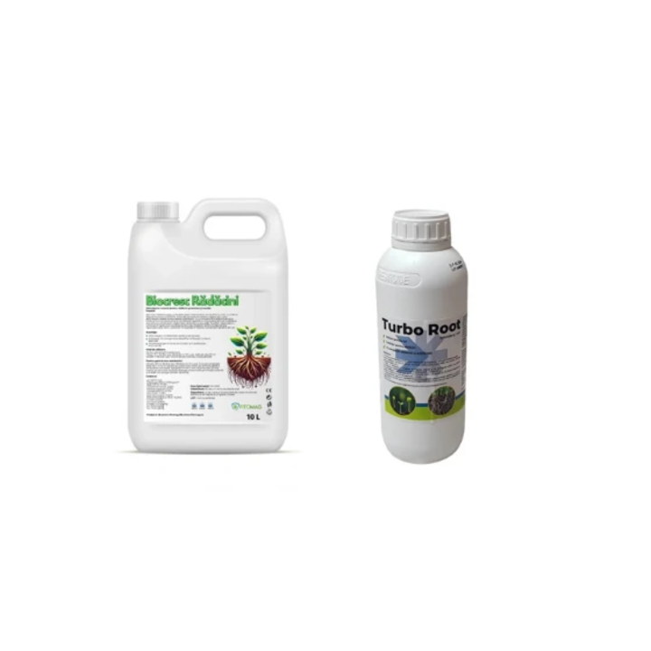 Pachet inradacinare rasaduri Biostimulator pentru butasi si arbusti fructiferi Biocresc Radacini, 10 l + Biostimulator Turbo Root, 1 l