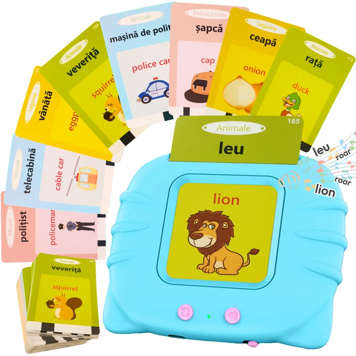 Cititor de Carduri in Limba Romana si Engleza cu 448 Cuvinte, 224 Imagini si sunete, incarcare USB, 3+ ani, Albastru, WW2033-A RCO®