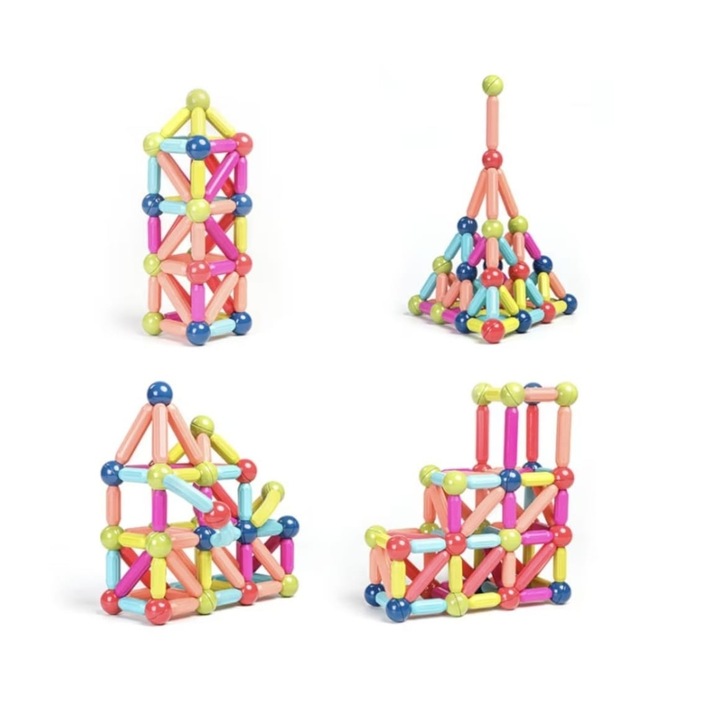 Set 42 Magnetic Sticks ZIMBO – Joc Educativ de Constructie cu 42 de Piese, Bile si Bete Magnetice, Ideal pentru Copii 3+, Multicolor engros