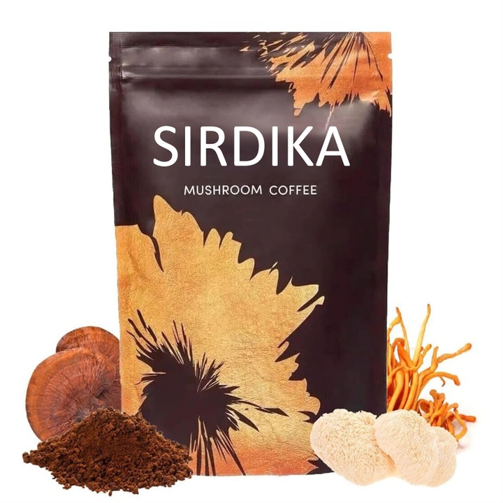 Cafea instant din ciuperci Reishi, SIRDIKA ®, Coama de leu, Chaga, Cordyceps si Coada de curcan pentru energie, claritate mentala si concentrare, stimulare a creierului, 180g