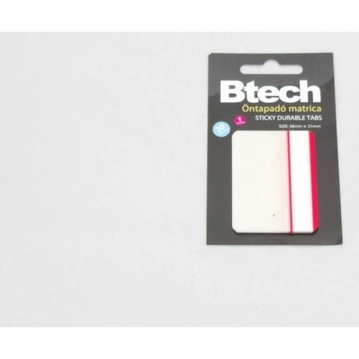 Btech öntapadó piros fejlécű matrica