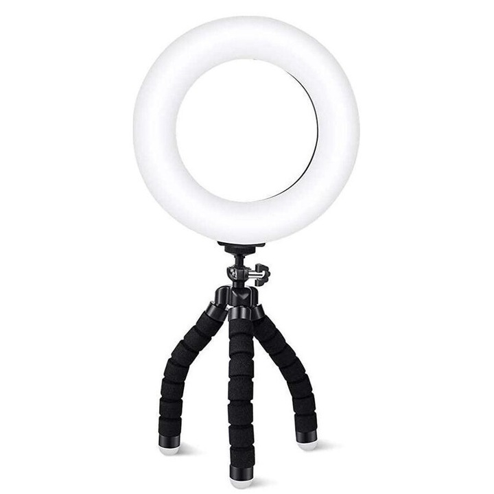 Kit de iluminare pentru conferinte video, Adiven, ring light cu 5 niveluri de luminozitate si 5 temperaturi de culoare, clip-on, USB, pentru laptop si monitor