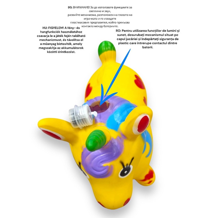 Felfújható egyszarvú, fénnyel és zenével, piros, 50x60cm