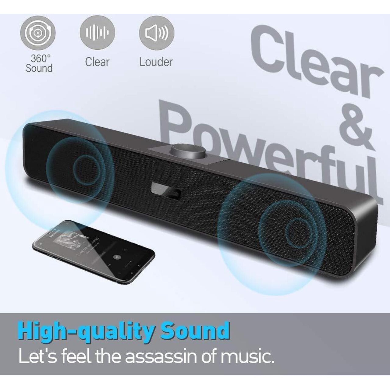Mini Boxa Pc Boxa PC Adiven, Mini Sound Bar, 6W, Negru, 14.96x2.17x2.44 inches - eMAG.ro