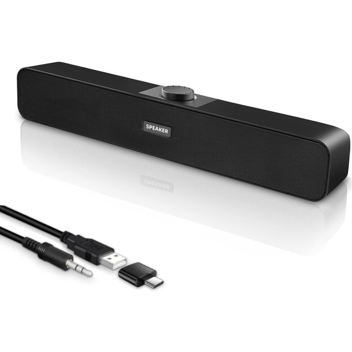Adivin PC hangszórók, Mini Sound Bar, 6 W, fekete, 14,96x2,17x2,44 hüvelyk