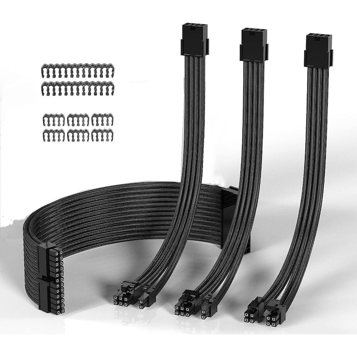 Cablu de extensie PSU Adiven, 24PIN/8PIN la 6+2PIN/8PIN la 4+4PIN, 30CM, negru