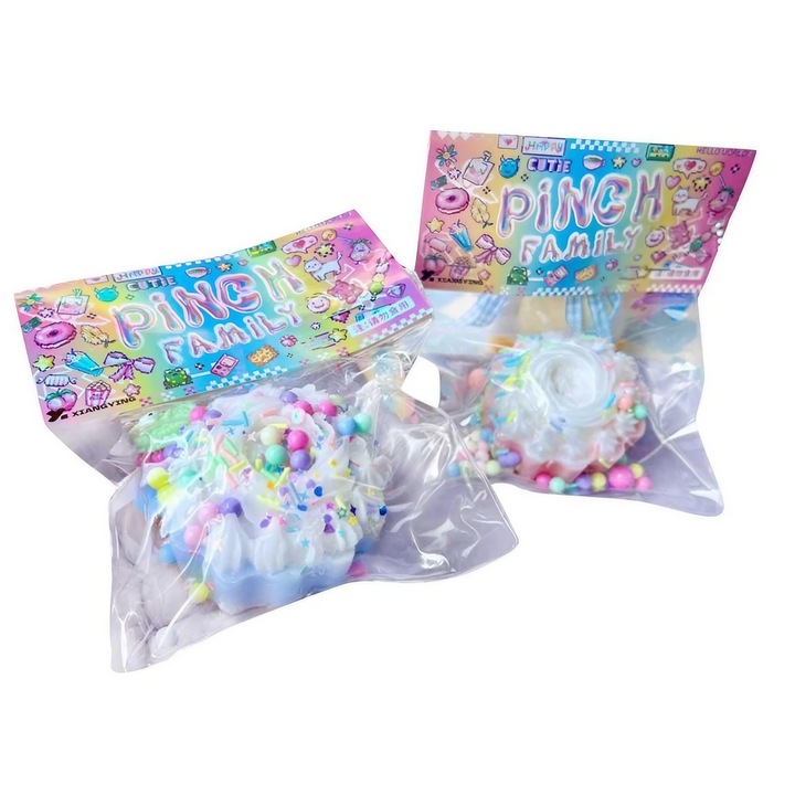 Stresszoldó Squishy Játék, Cyrax, Lassú Visszaállású, Squeeze Pinch Family, Süti Modell, 8x8 cm, 90g, Átlátszó Csomagolás, Többszínű