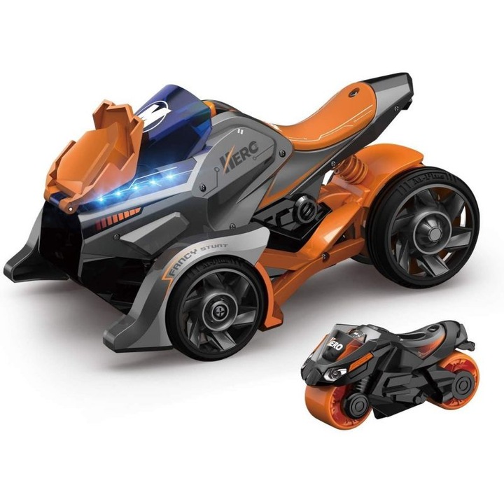 Jucarie interactiva pentru copii eMazing: masina cu extensie de motocicleta 2 in 1, culoare portocalie