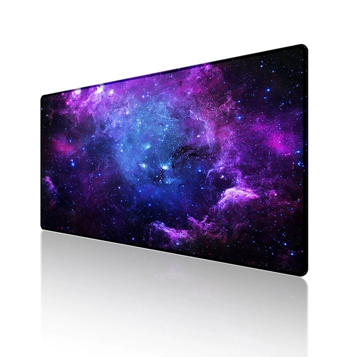 Mousepad Mare Cauciucat, Pentru Gaming, Birou, Office, Antiderapant, Cusaturi Anti-Rupere, Waterproof, model Galaxie, 80 x 40cm, Negru