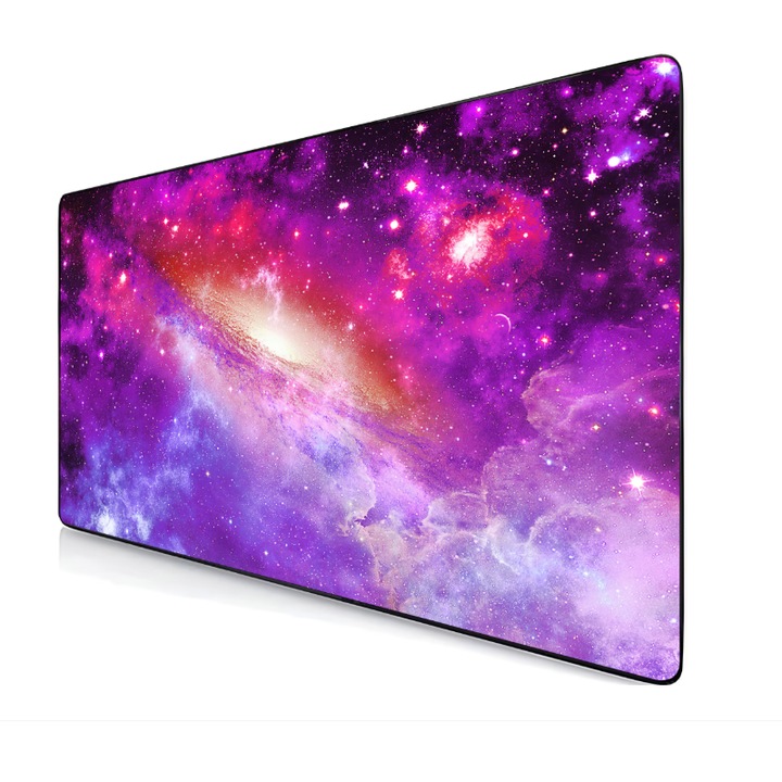 Mousepad Mare Cauciucat, Pentru Gaming, Birou, Office, Antiderapant, Cusaturi Anti-Ruperepurpuriu, Waterproof, model Galaxie, 80 x 40cm, purpuriu
