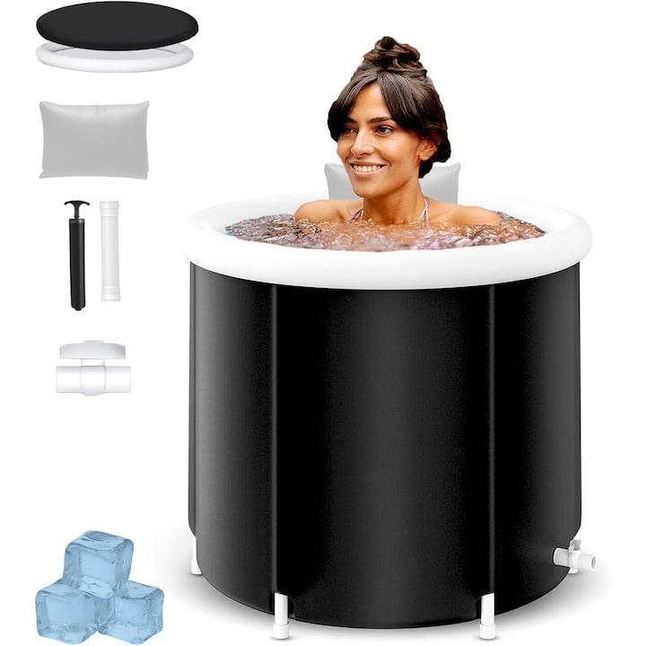 Надуваема вана, Influential Tech, многоканална, с помпа и аксесоари, черна, 75 cm x 85 cm