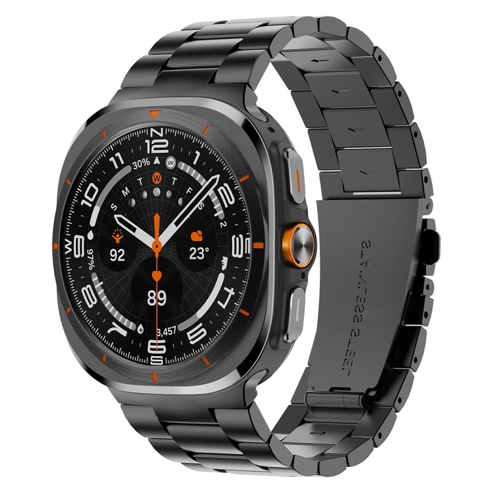 Fém szíj kompatibilis a Samsung Galaxy Watch Ultra készülékkel, 47 mm, rozsdamentes acél, gyorskioldó, fekete