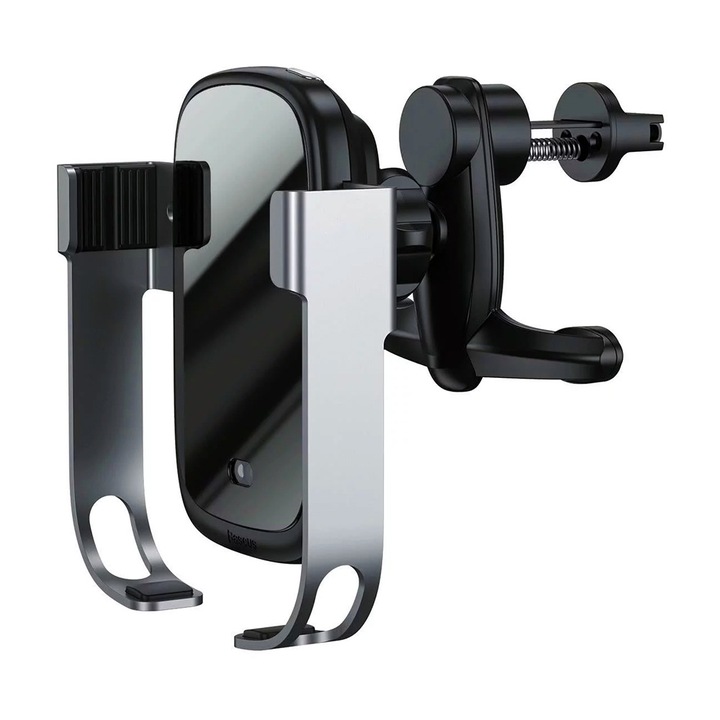 10 W vezeték nélküli töltős autós tartó szellőzőnyílással, OPTIM MEGOLDÁS, érintéssel kioldható, Speciális védelem, Automatikus érzékelés és zár, fekete/ezüst