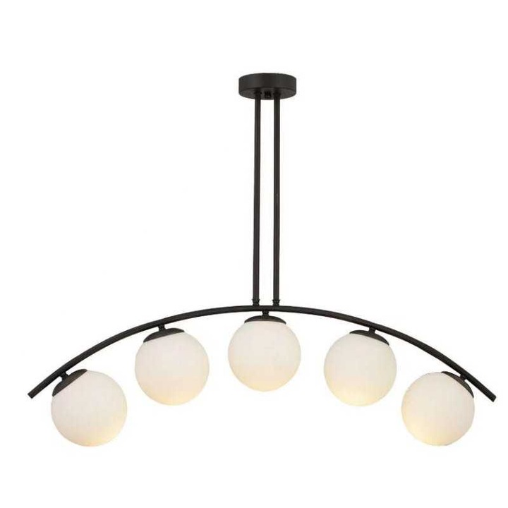 JIJU® полилей черен с бял глобус модерен E27x5 дължина 100 см