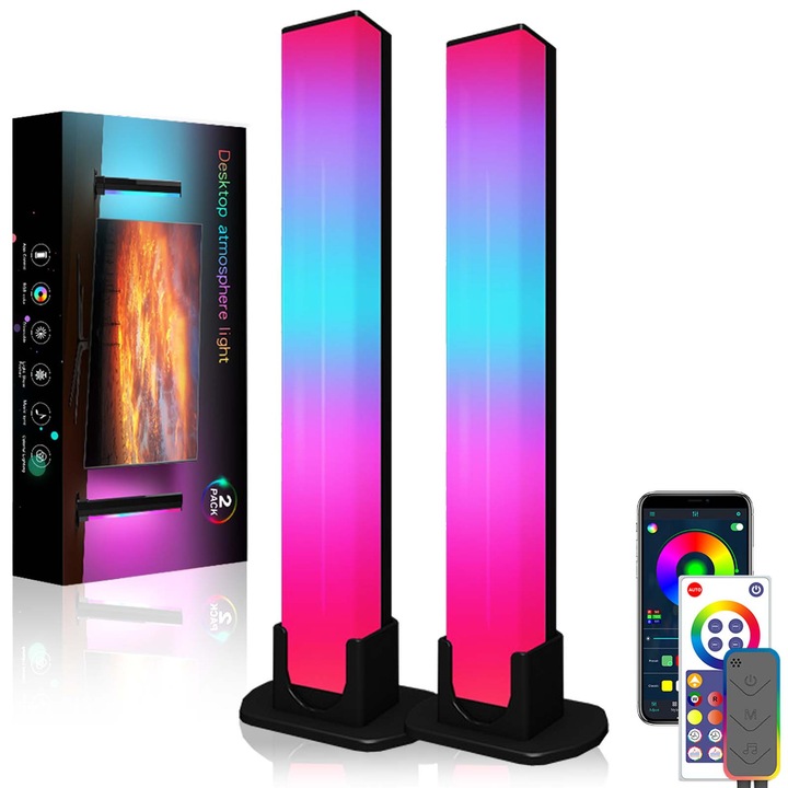 Lampa LED EqiEch, set 2 bucati, dimabila, multicolor, 6x27x6cm