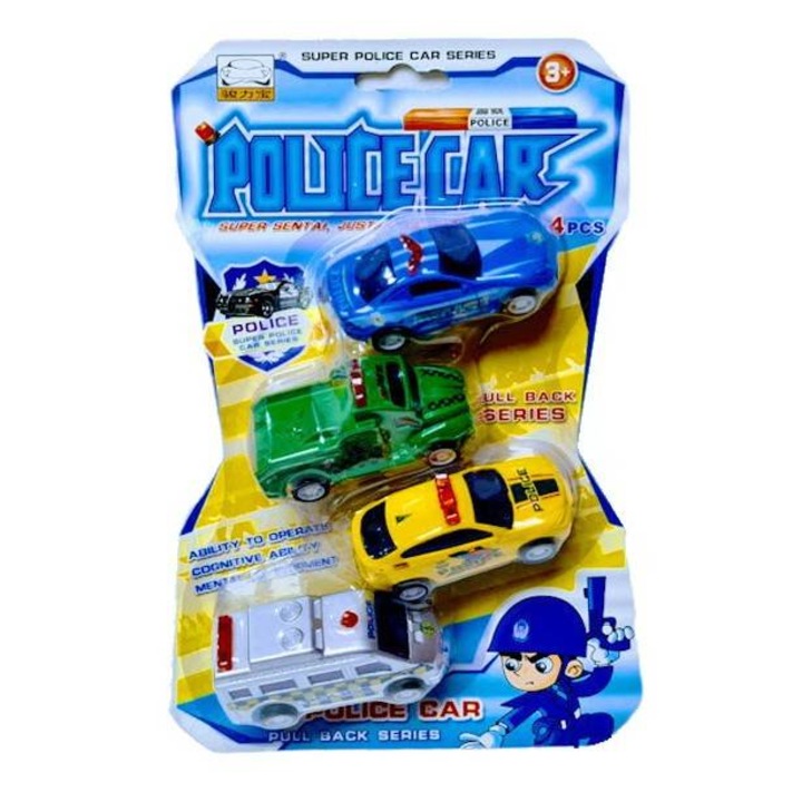Set 4 masini de politie, police car, camioneta, duba, multicolor