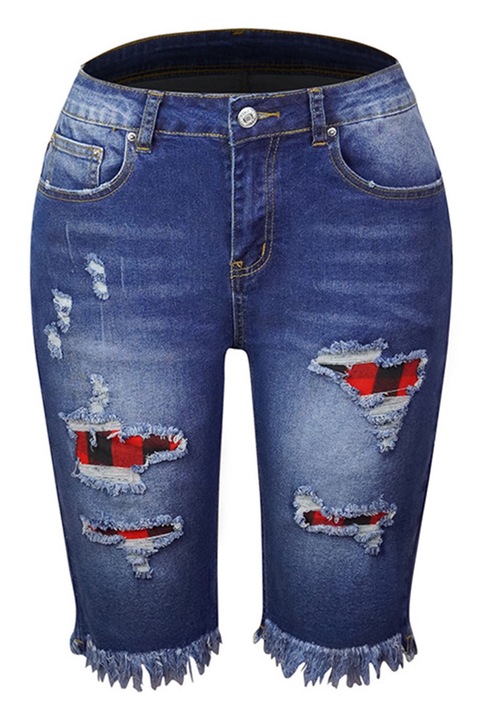 Női rövidített farmer, középen emelkedő, zsebes, sötétkék, pamut/rayon, M INTL