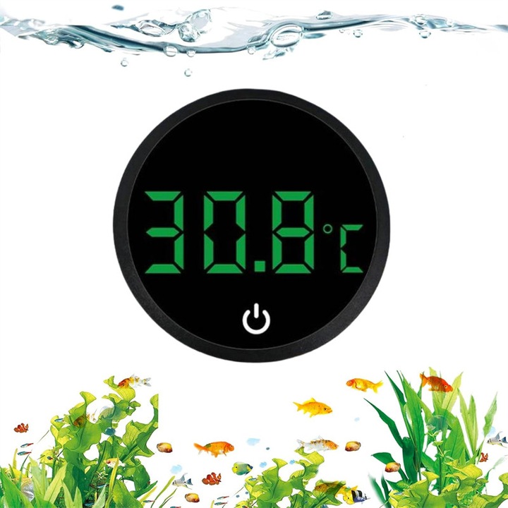 Termometru digital acvariu, BOMSTOM, display LCD, negru, 4.3x4.3 cm, Pentru pesti, axolotli, broaste testoase sau viata acvatica