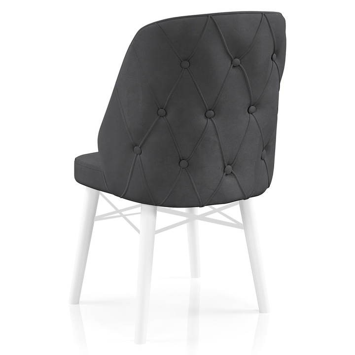 Scaun Babyface Lux Negru, un bucat, living, bucatarie, tapiterie din stofa catifea, lemn, picioare albe, 98 cm x 50 cm x 45 cm - Desire Furniture