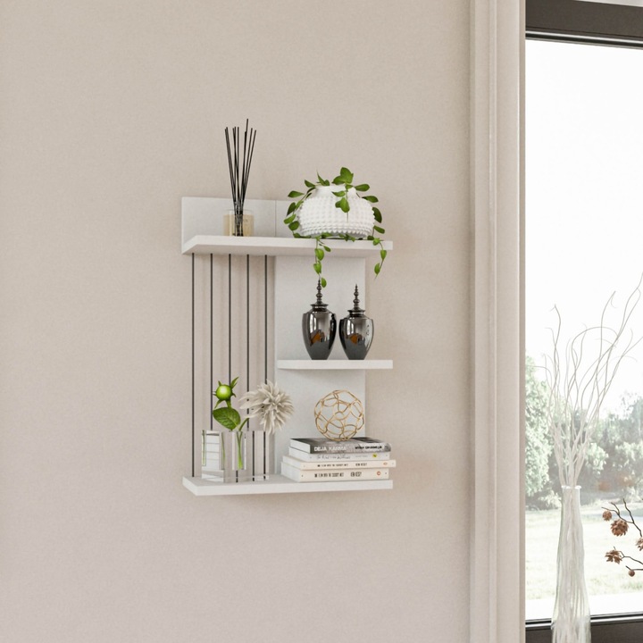 Etajera de Perete UnicUtil® Custom Design, 40 x 19 x 60 cm, Cu Design Vertical si Structura Slim, Ideala Pentru Decoratiuni, Carti sau Suporturi Decorative, Montare Rapida, Culoare Alb