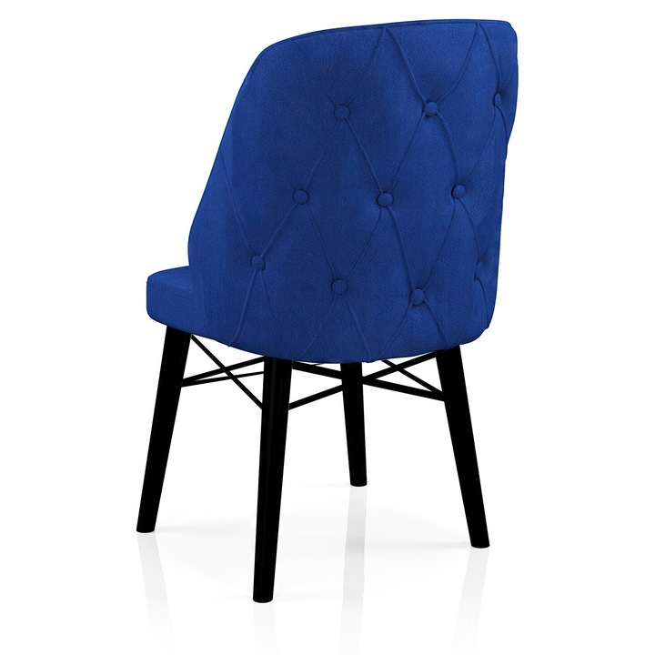 Scaun Babyface Lux Albastru, un bucat, living, bucatarie, tapiterie din stofa catifea, lemn, picioare negru, 98 cm x 50 cm x 45 cm - Desire Furniture