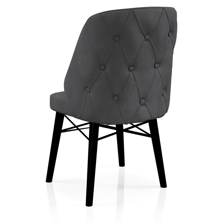 Scaun Babyface Lux Gri antracit, un bucat, living, bucatarie, tapiterie din stofa catifea, lemn, picioare negru, 98 cm x 50 cm x 45 cm - Desire Furniture