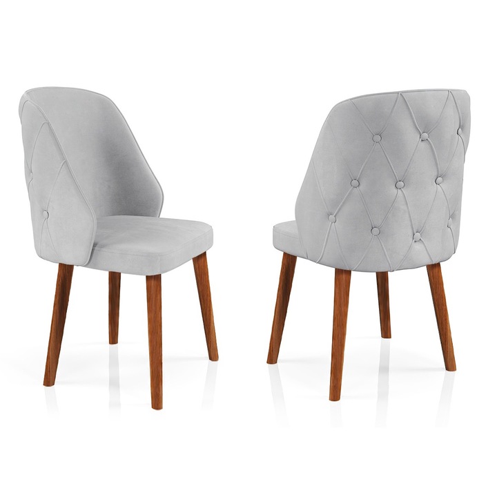 Стол Babyface Lux Grey, едно парче, всекидневна, кухня, тапицерия от кадифена тъкан, дърво, дървени крака, 98 см x 50 см x 45 см - Desire Furniture