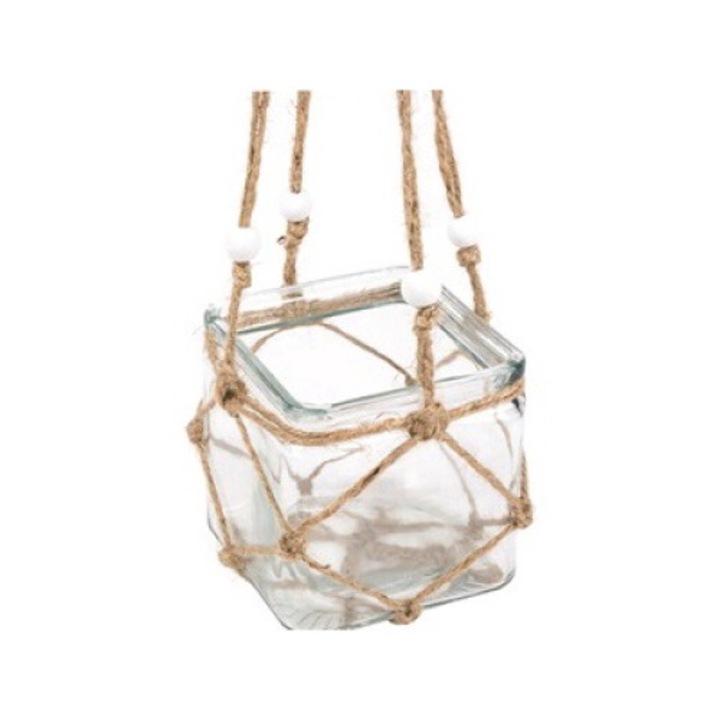 Декоративен фенер с висяща връв и мъниста 9x9x10,5 см