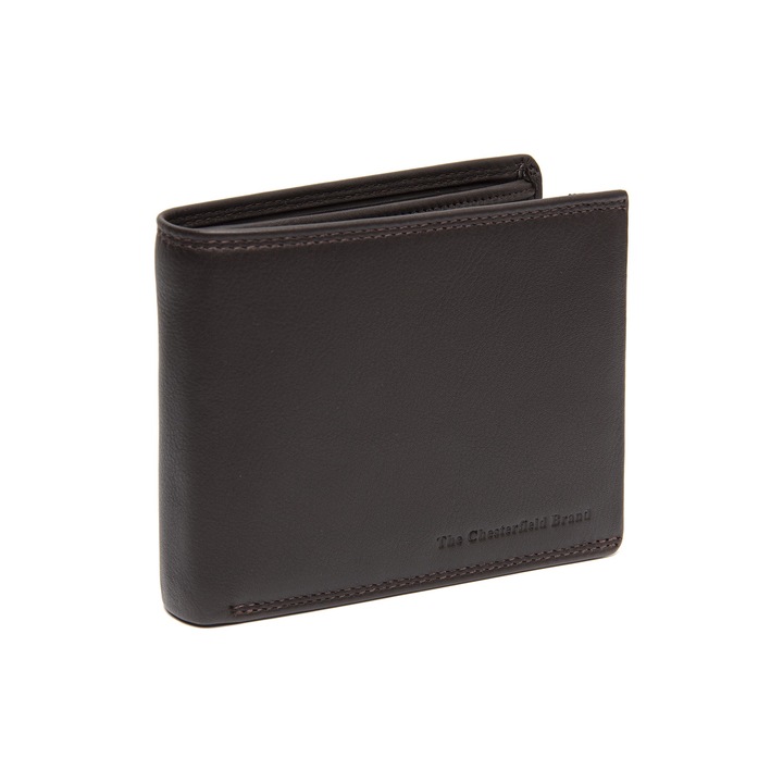 Portofel The Chesterfield Brand, cu protectie anti scanare RFID, din piele naturala, Hendrick, Maro inchis