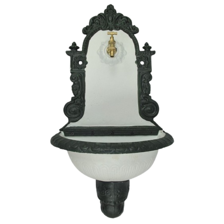 Fantana de perete din fonta, verde alb, H. 75 cm