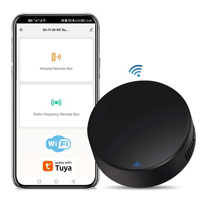 Интелигентно IR и RF дистанционно управление, Wi-Fi, приложение Tuya/Smart Life, съвместимо с Alexa/Google Assistant, черно