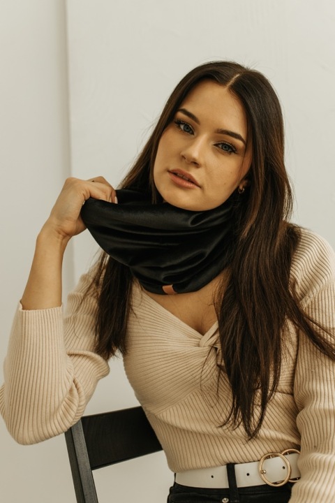 Esarfa/snood pentru femei, Betlewski, Iarna, material catifea, negru, 40 x 60 cm