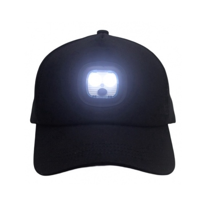 Uniszex LED sapka, Zola, 4 különböző világítási mód, USB porton keresztül újratölthető, állítható pánt, fekete