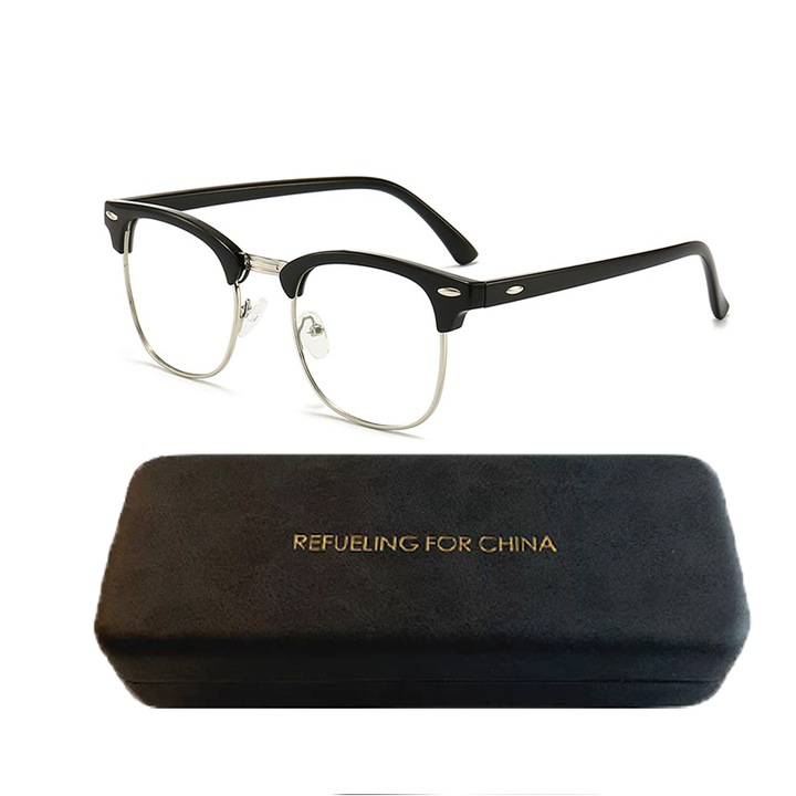 Kék fény elleni védőszemüveg, BOMSTOM, ergonomikus kialakítás, fekete, tokkal