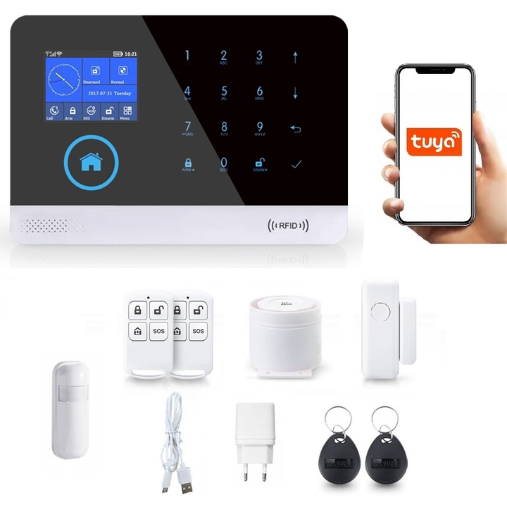 Alarma Wireless LCD 2.4" Wifi GSM, Onshop, Tuya Smart, 1xPIR, Negru