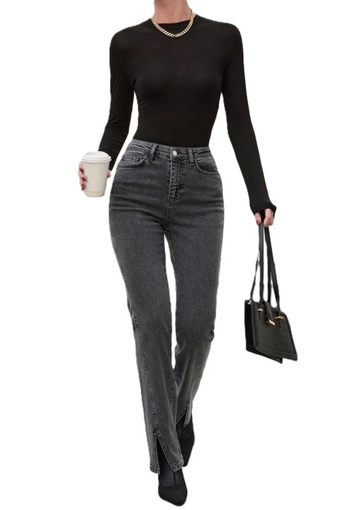 Blugi Dama, Talie Inalta, Terminate Flared, Gri inchis