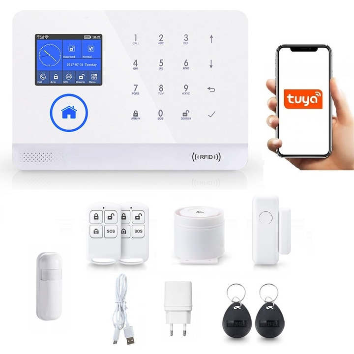 Безжична алармена система LCD 2.4" Wifi GSM, Onshop, Tuya Smart, 1xPIR, Бял