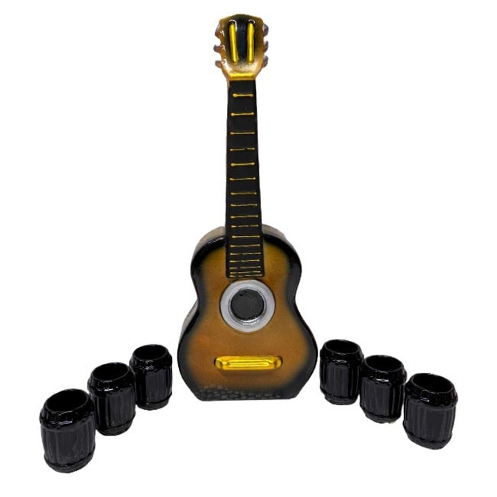 Set ceramica in forma de chitara cu 6 pahare, 1.5L, Inaltime 50 cm, Maro, Velve