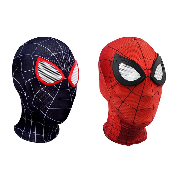 Masca Spider-Man 2-Piece Set, ZOUN, Miles si Iron Spider-Man, dimensiune universala, perfecta pentru ziua copilului, petrecere aniversara, rosu / negru